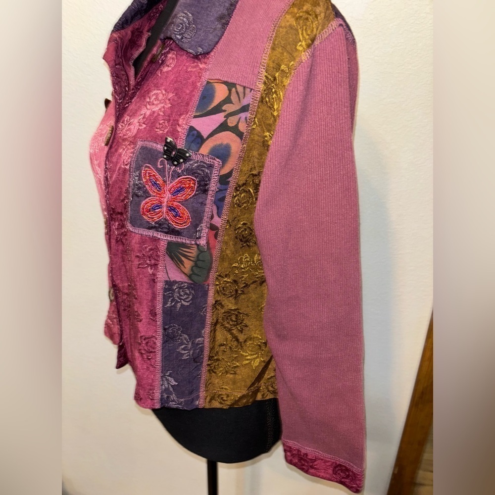 Vintage L Surya Art to Wear Eclectic Patchwork Eclectic Boho oversized Jacket XS View 6
